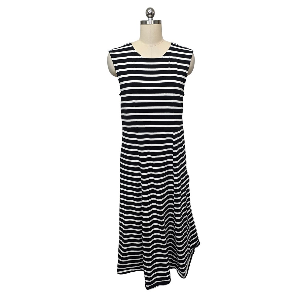 J. Crew‎ Black White Striped Sleeveless Midi Dress Size Medium Capsule Wardrobe